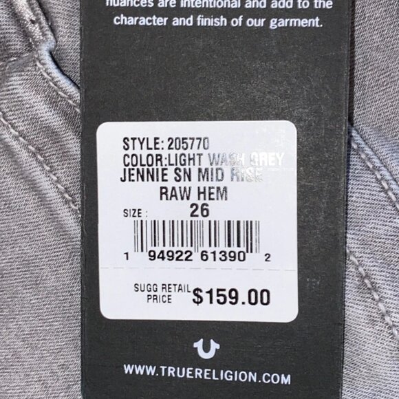 True Religion Jennie Curvy Super Skinny Jeans Womens Size 26 Raw Hem Gray - Picture 7 of 9